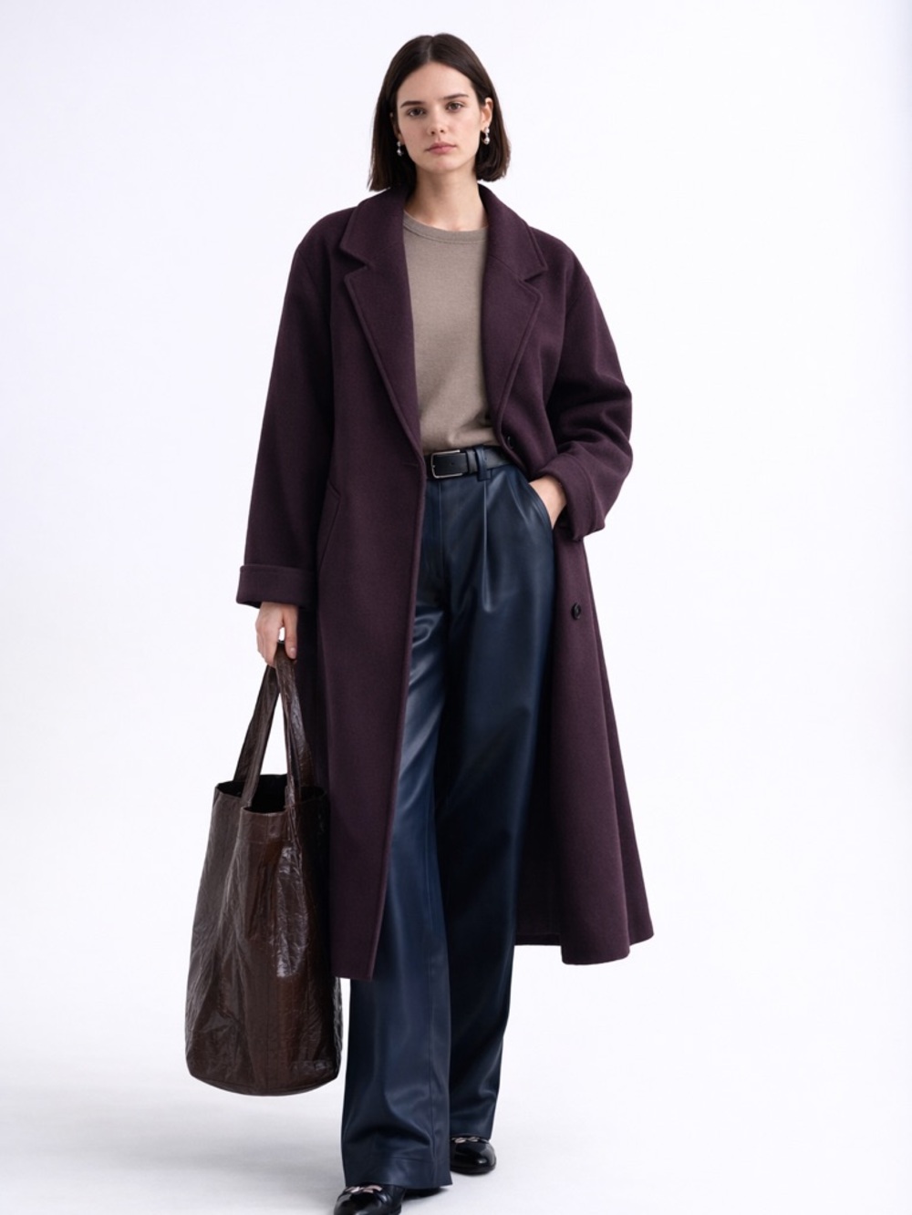 Kristen Blake Deep Plum Wool Trench Coat